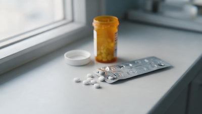 Plain white ivermectin-style oral tablets and a foil blister strip on a pharmacy counter in Tennessee